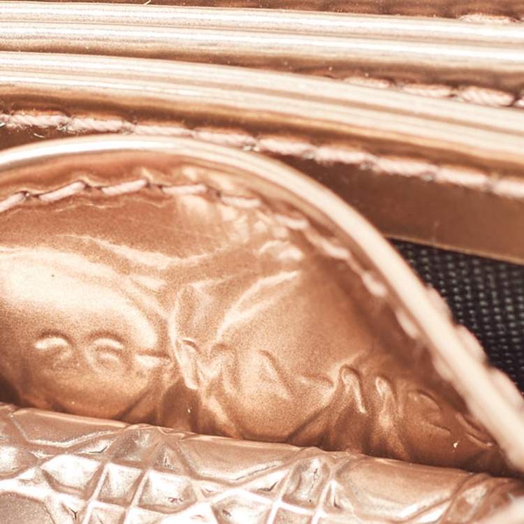 Pre Owned Dior Lady Dior 5 Gusset Rose Gold Microcannage Patent Leather Card Holder