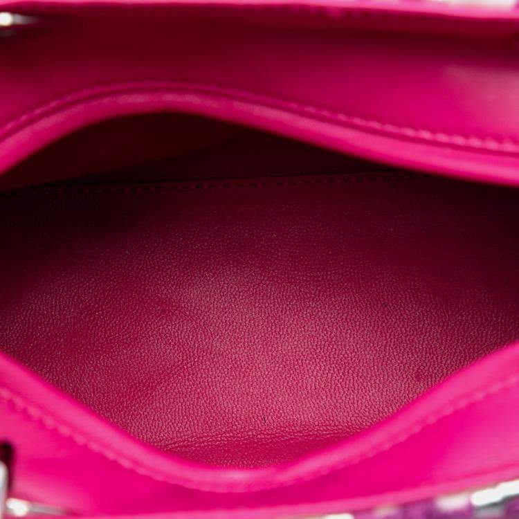 Pre Owned Dior Pink Silver Medium Lambskin And Tweed Lady Dior