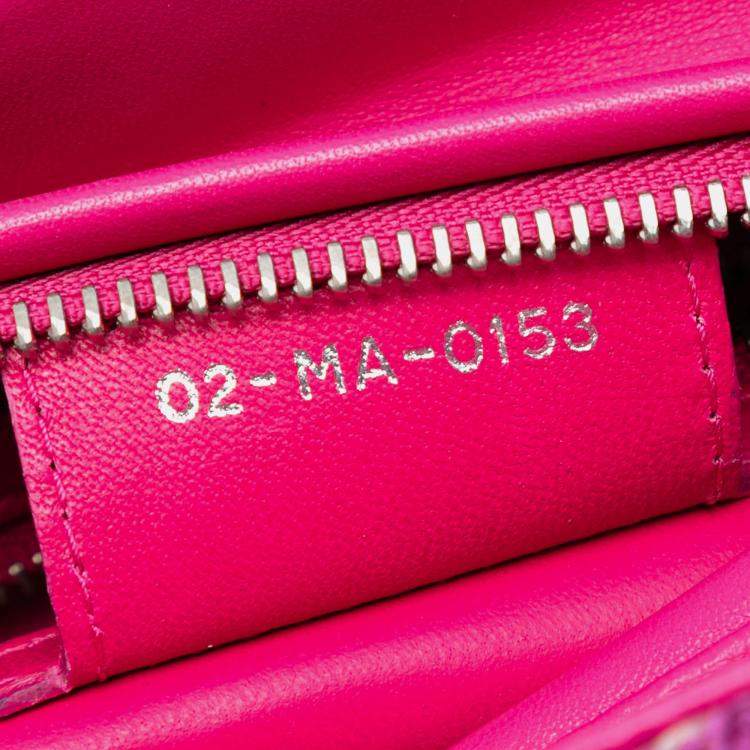 Pre Owned Dior Pink Silver Medium Lambskin And Tweed Lady Dior