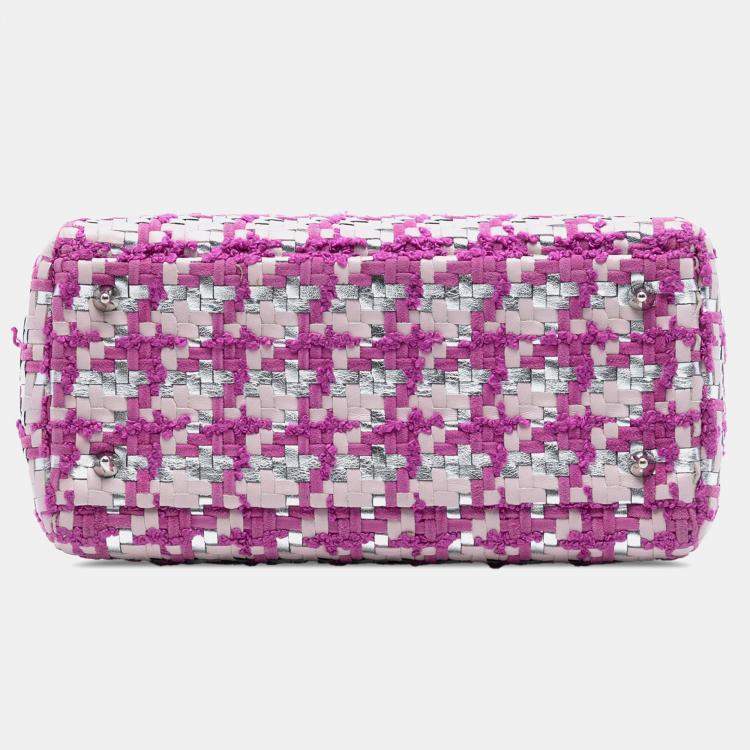 Pre Owned Dior Pink Silver Medium Lambskin And Tweed Lady Dior