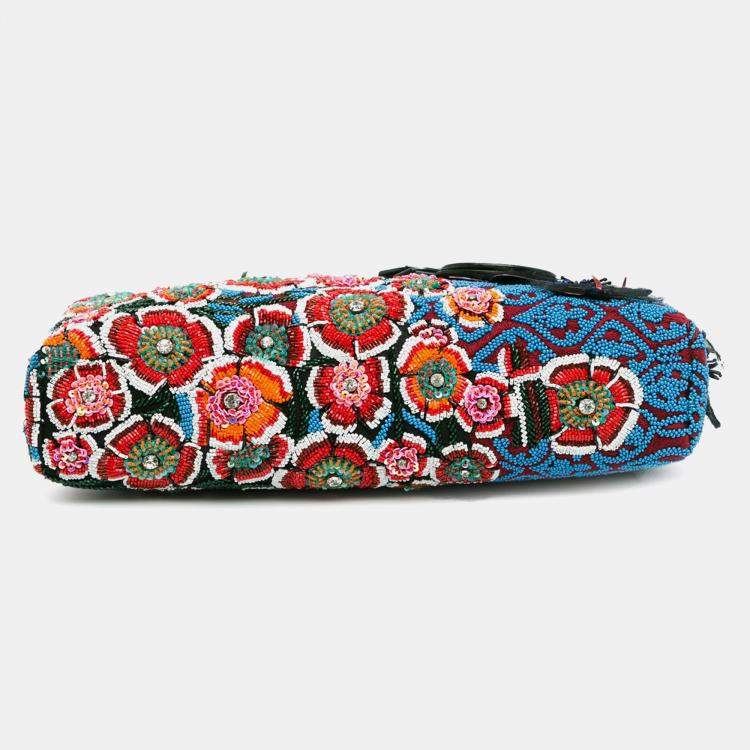 Pre Owned Dior Blue Medium Beaded Ribbon Embroidered Floral Lady D Joy