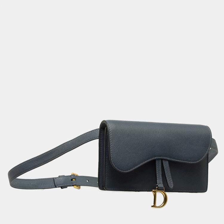 Pre Owned Dior Blue Leather Saddle Belt Bag