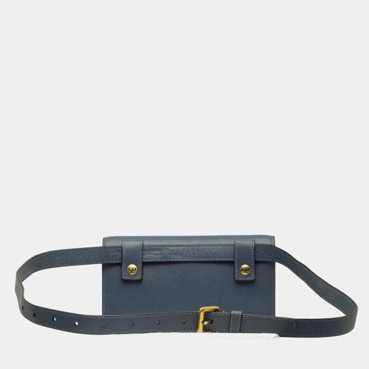 Pre Owned Dior Blue Leather Saddle Belt Bag