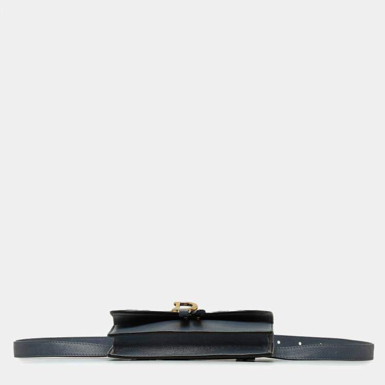 Pre Owned Dior Blue Leather Saddle Belt Bag