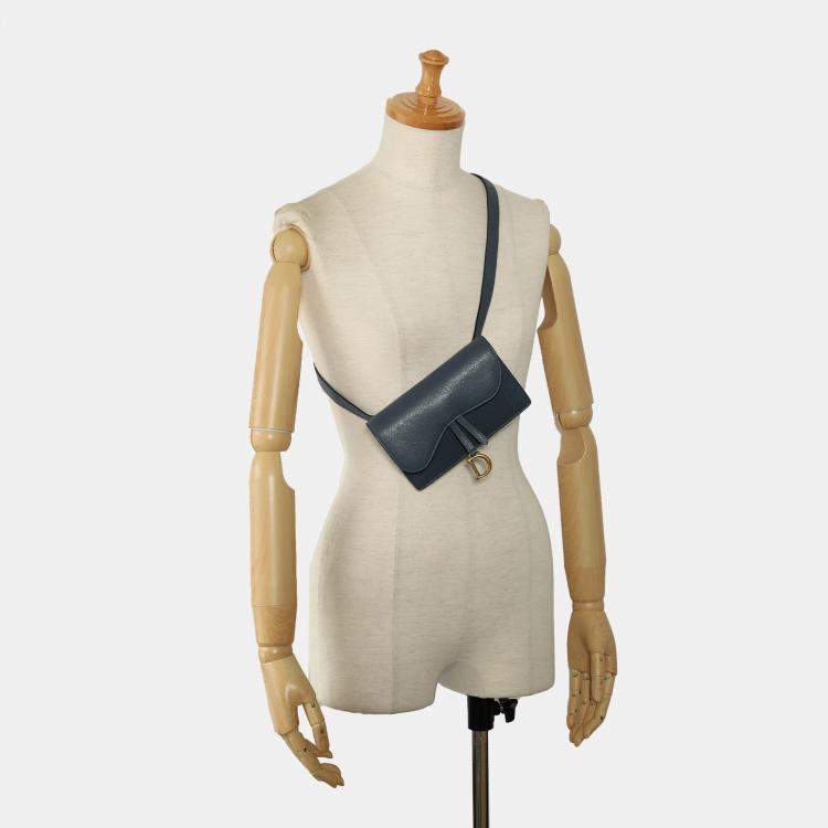 Pre Owned Dior Blue Leather Saddle Belt Bag