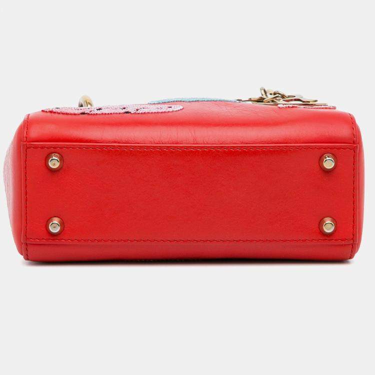Pre Owned Dior Red Mini Calfskin Sequin Embellished Lady Dior
