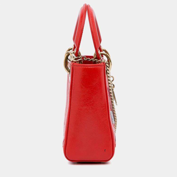 Pre Owned Dior Red Mini Calfskin Sequin Embellished Lady Dior
