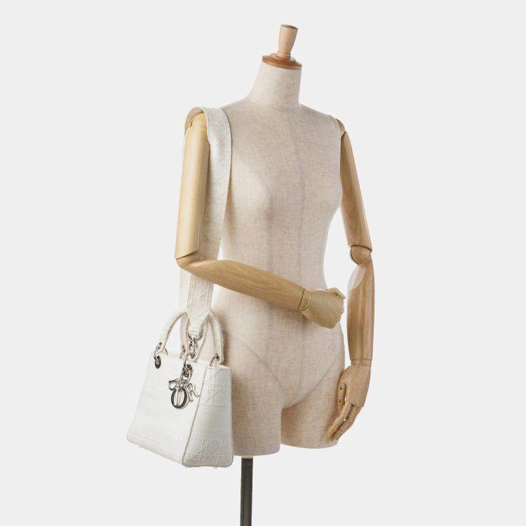 Pre Owned Dior White Medium Canvas Cannage Lady D Lite