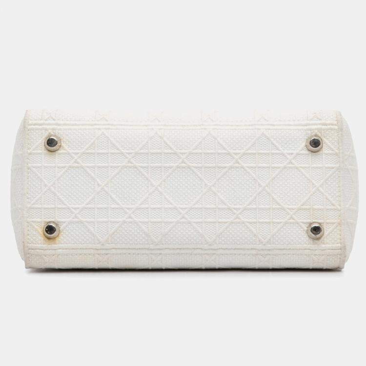 Pre Owned Dior White Medium Canvas Cannage Lady D Lite