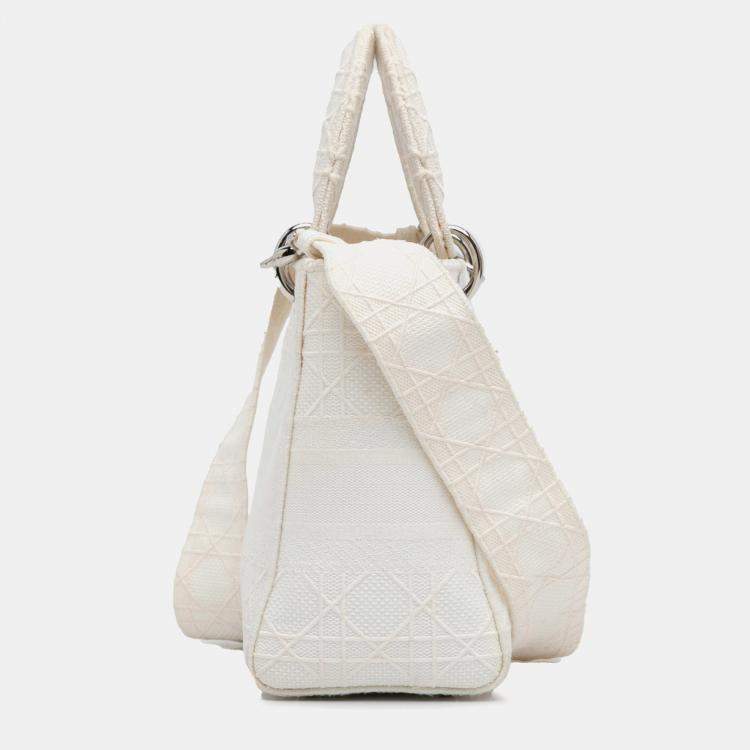 Pre Owned Dior White Medium Canvas Cannage Lady D Lite