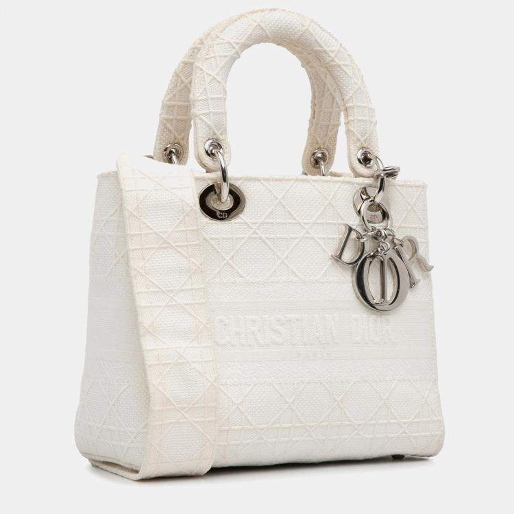 Pre Owned Dior White Medium Canvas Cannage Lady D Lite