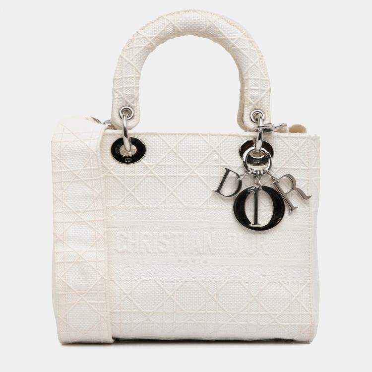 Pre Owned Dior White Medium Canvas Cannage Lady D Lite