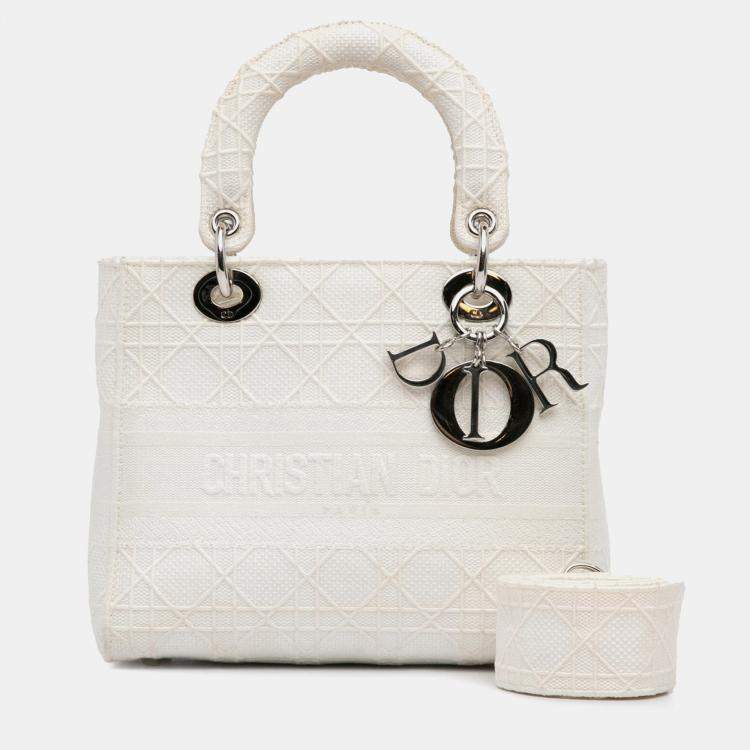 Pre Owned Dior White Medium Canvas Cannage Lady D Lite