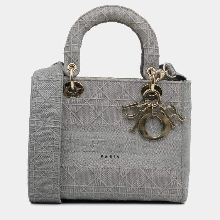 Pre Owned Dior Grey Medium Canvas Cannage Lady D Lite