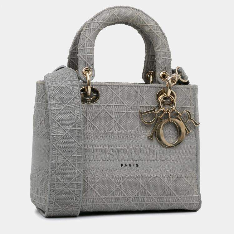 Pre Owned Dior Grey Medium Canvas Cannage Lady D Lite