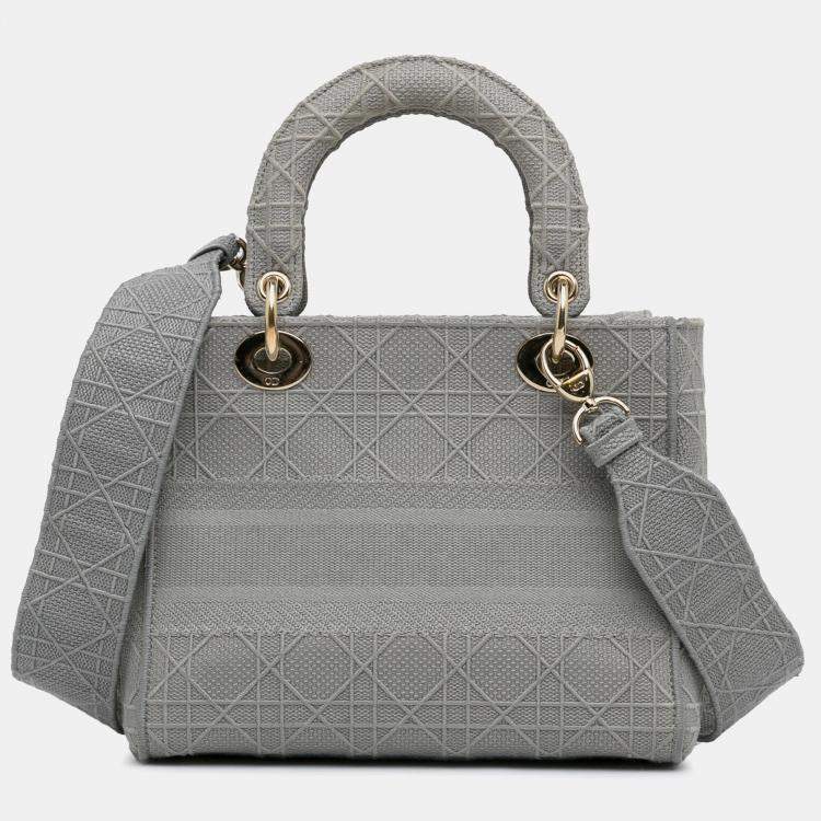 Pre Owned Dior Grey Medium Canvas Cannage Lady D Lite