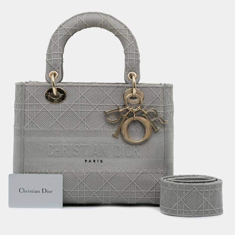 Pre Owned Dior Grey Medium Canvas Cannage Lady D Lite