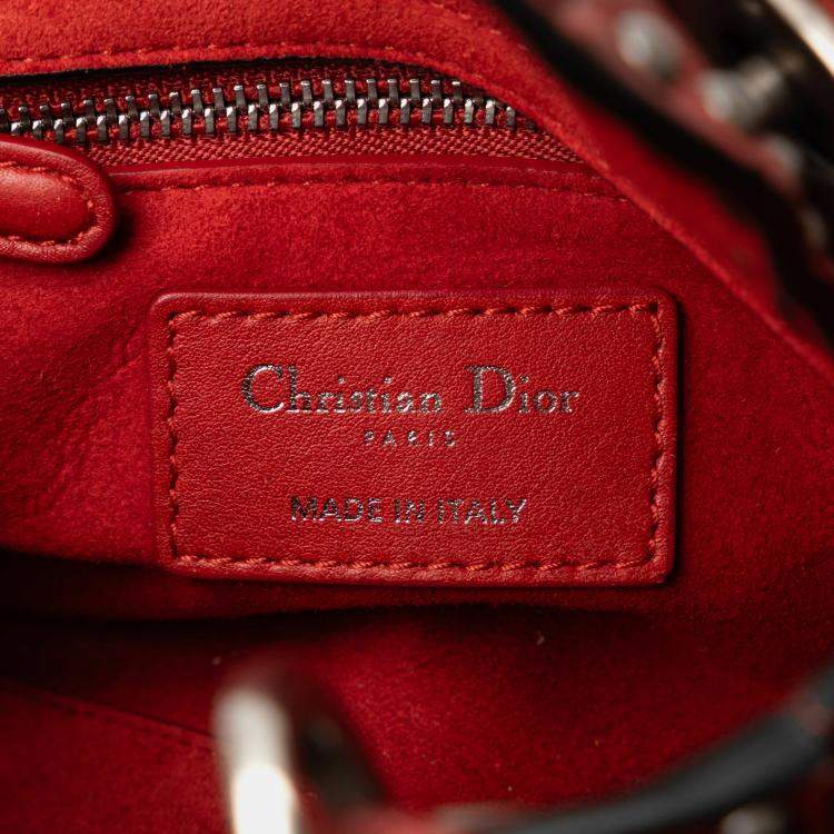 Pre Owned Dior Red Mini Embossed Calfskin Cannage Studded Flower Lady Dior