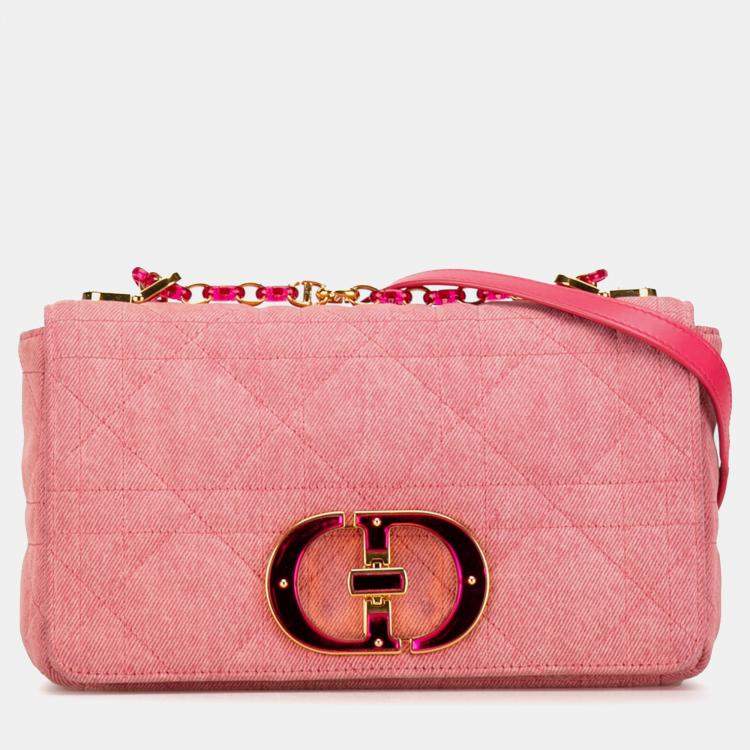 Pre Owned Dior Pink Medium Denim Macrocannage Caro Bag