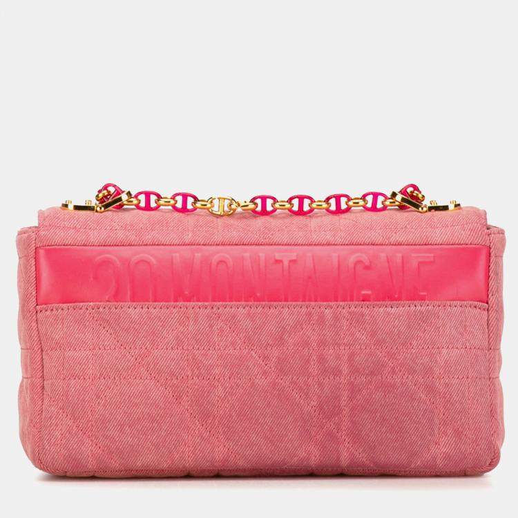 Pre Owned Dior Pink Medium Denim Macrocannage Caro Bag