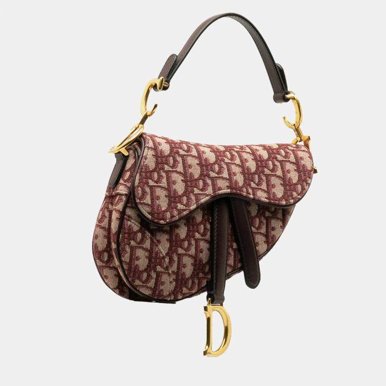 Pre Owned Dior Red Mini Oblique Canvas Saddle Bag