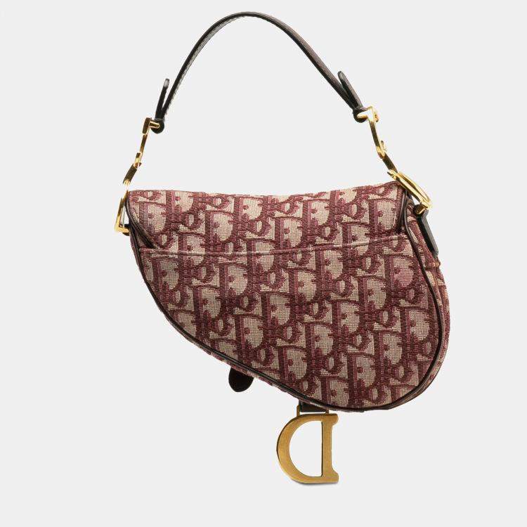 Pre Owned Dior Red Mini Oblique Canvas Saddle Bag