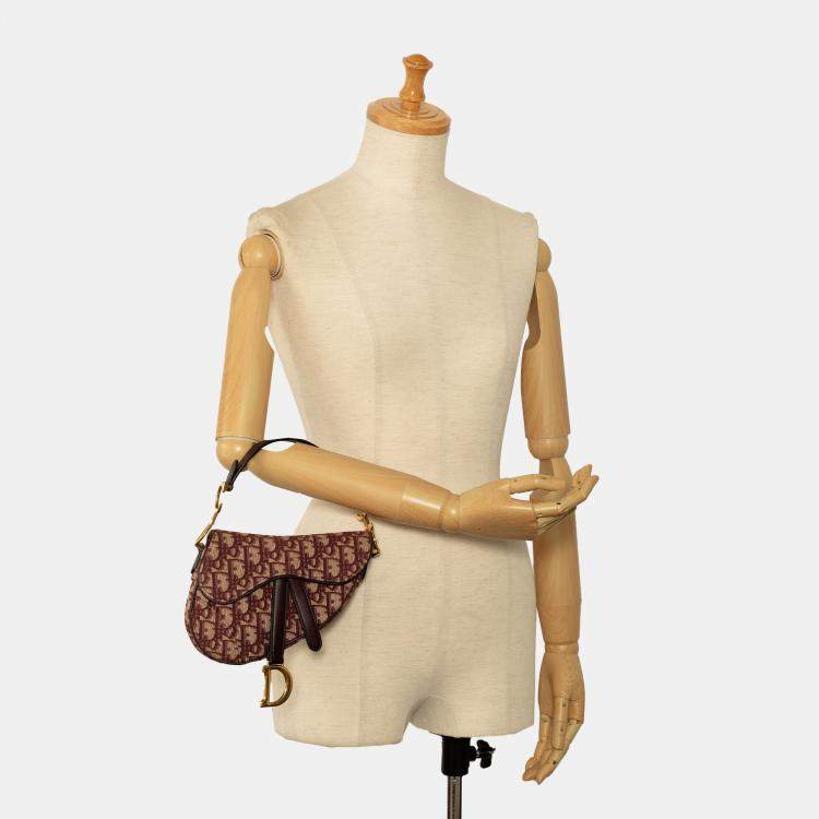 Pre Owned Dior Red Mini Oblique Canvas Saddle Bag