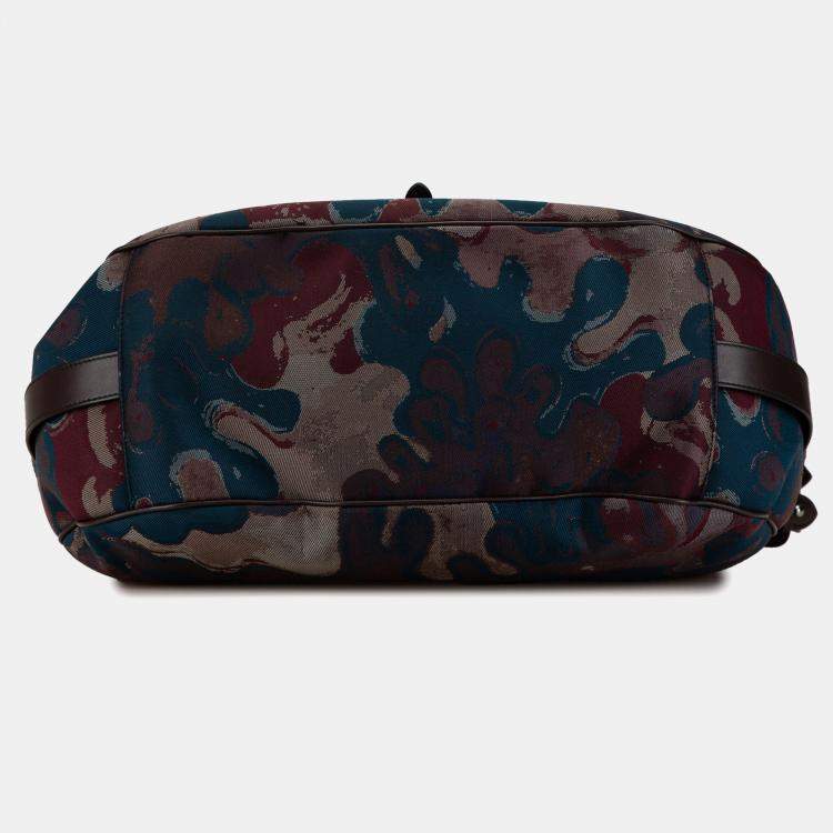 Pre Owned Dior Brown Peter Doig Denim Camouflage Soft Saddle Bag