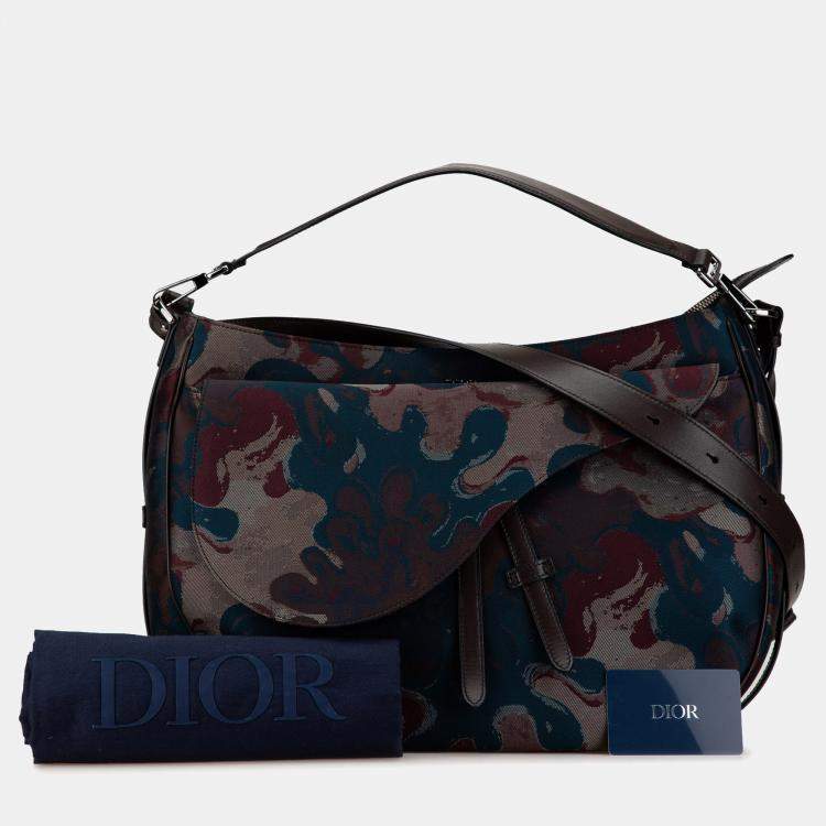 Pre Owned Dior Brown Peter Doig Denim Camouflage Soft Saddle Bag