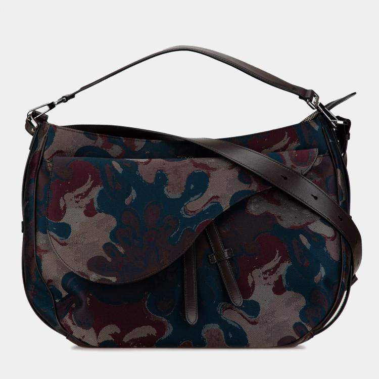 Pre Owned Dior Brown Peter Doig Denim Camouflage Soft Saddle Bag