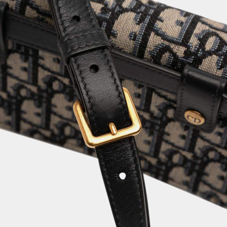 Pre Owned Dior Blue Oblique Canvas Saddle Belt Bag