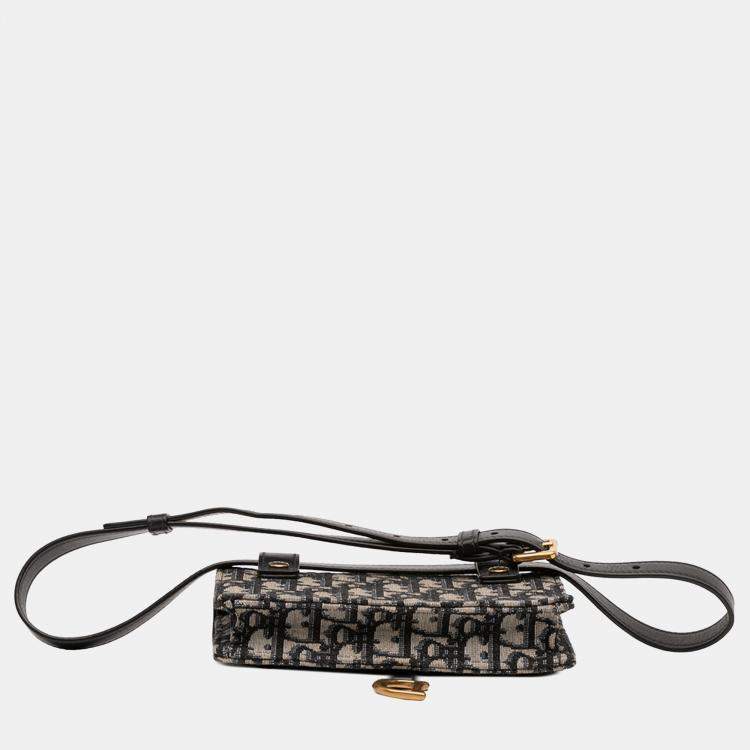 Pre Owned Dior Blue Oblique Canvas Saddle Belt Bag