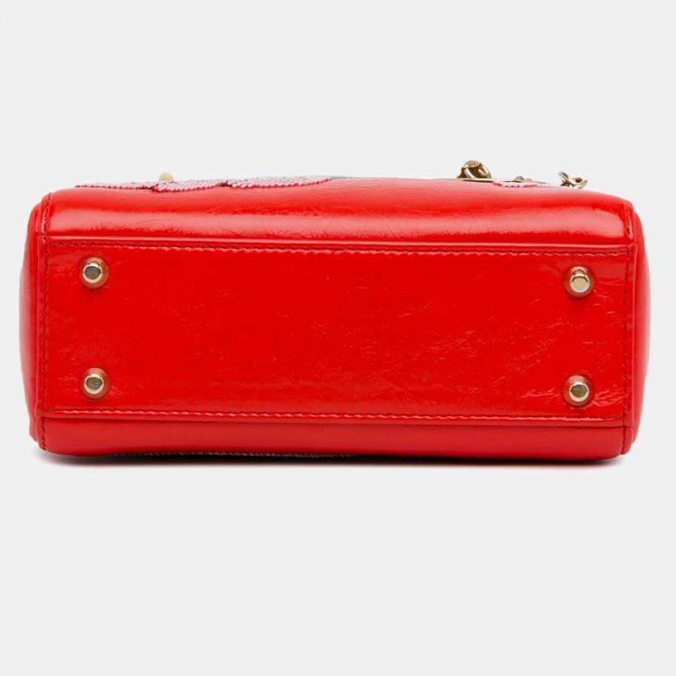Pre Owned Dior Red Mini Calfskin Sequin Embellished Lady Dior