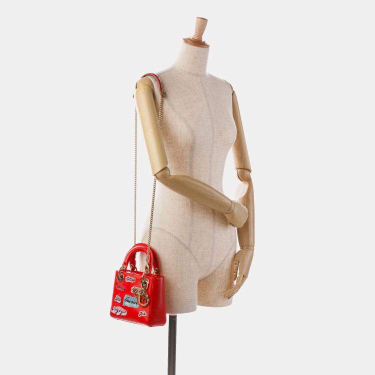 Pre Owned Dior Red Mini Calfskin Sequin Embellished Lady Dior