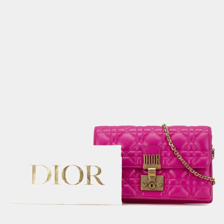 Pre Owned Dior Pink Lambskin Cannage DiorAddict Wallet on Chain