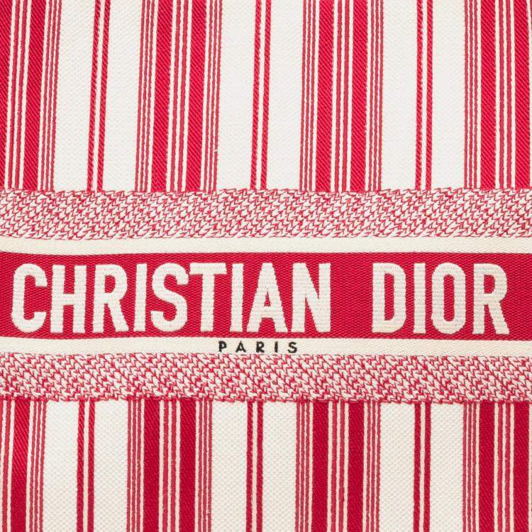 Pre Owned Dior Red Large Striped Book Tote