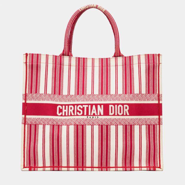 Pre Owned Dior Red Large Striped Book Tote