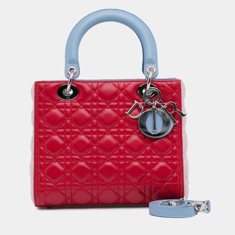 Pre Owned Dior Red Medium Tricolor Lambskin Cannage Lady Dior