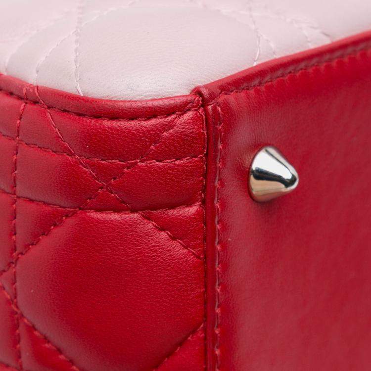 Pre Owned Dior Red Medium Tricolor Lambskin Cannage Lady Dior