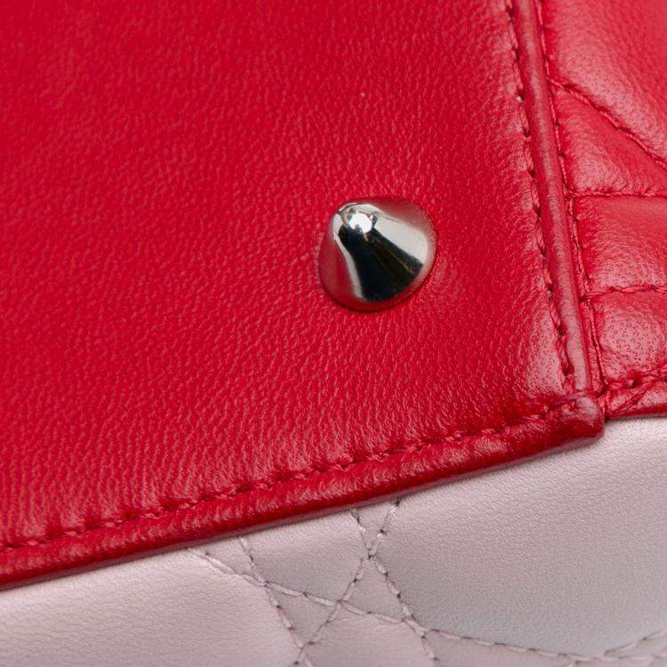 Pre Owned Dior Red Medium Tricolor Lambskin Cannage Lady Dior