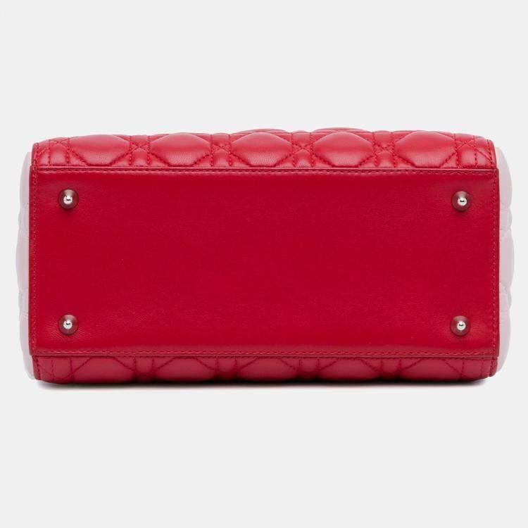 Pre Owned Dior Red Medium Tricolor Lambskin Cannage Lady Dior