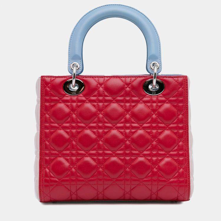Pre Owned Dior Red Medium Tricolor Lambskin Cannage Lady Dior