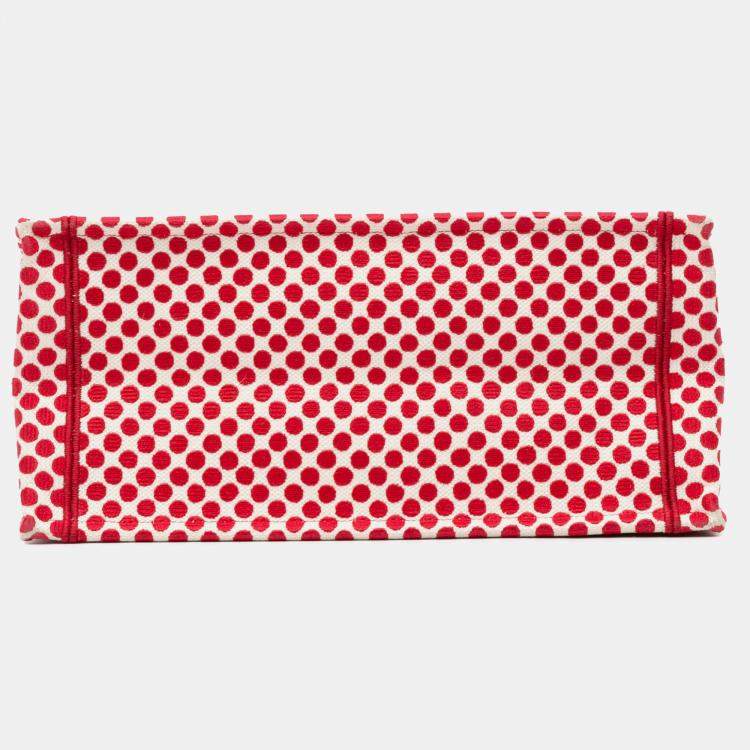 Pre Owned Dior Red DiorAmour Medium Embroidered Canvas Dots Book Tote