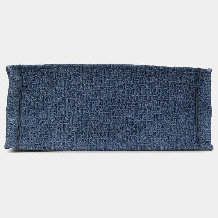 Pre Owned Dior Blue Large Oblique Denim Book Tote