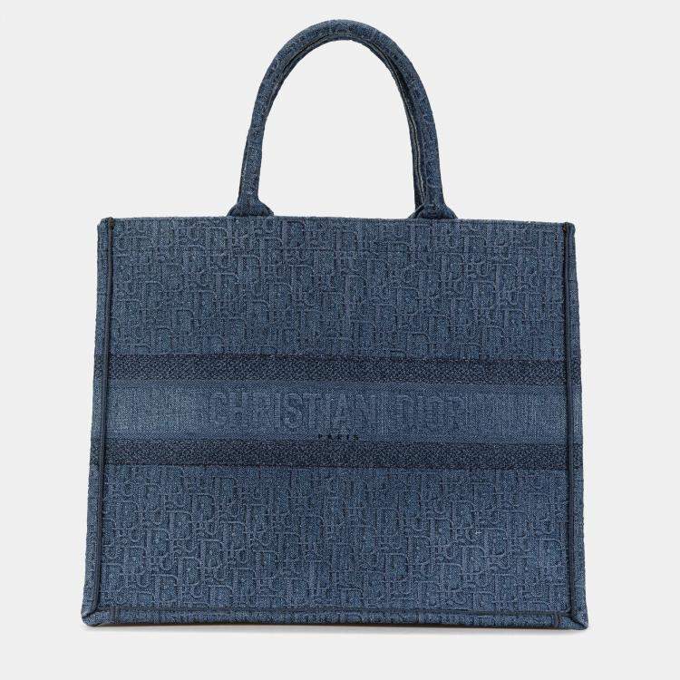 Pre Owned Dior Blue Large Oblique Denim Book Tote