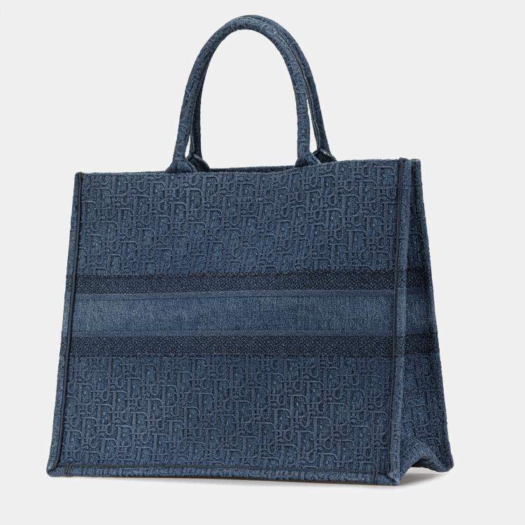 Pre Owned Dior Blue Large Oblique Denim Book Tote