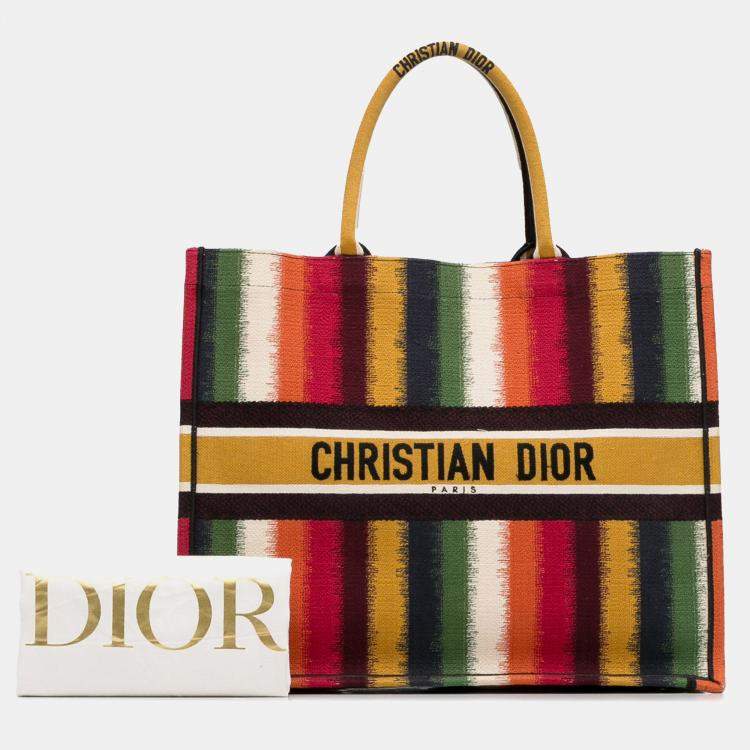 Pre Owned Dior Yellow Large Striped Book Tote