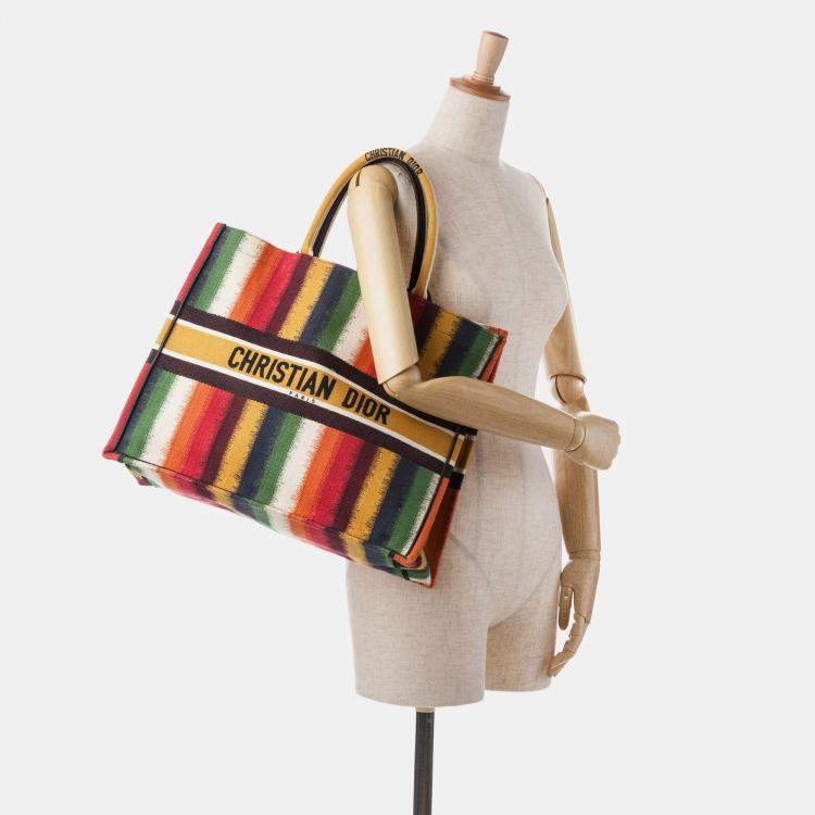 Pre Owned Dior Yellow Large Striped Book Tote