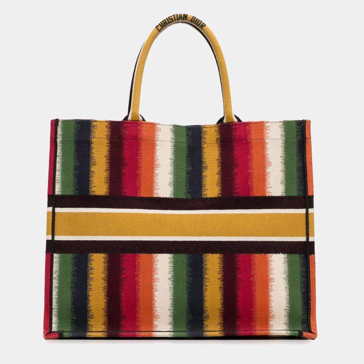 Pre Owned Dior Yellow Large Striped Book Tote