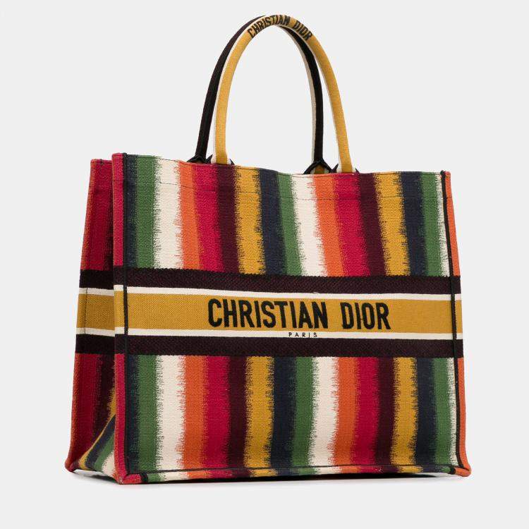 Pre Owned Dior Yellow Large Striped Book Tote